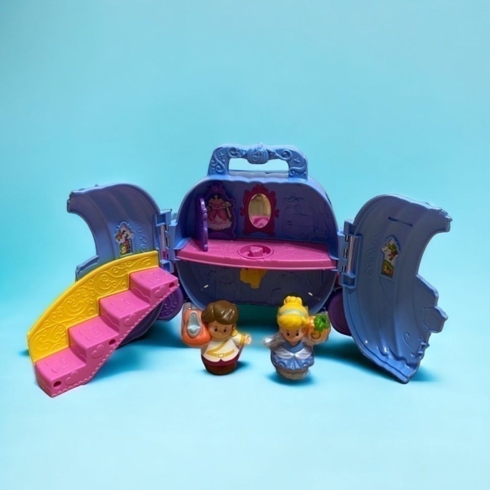 Little People Cinderella Fold & Go Carriage Fisher Price Disney Play Set Blue